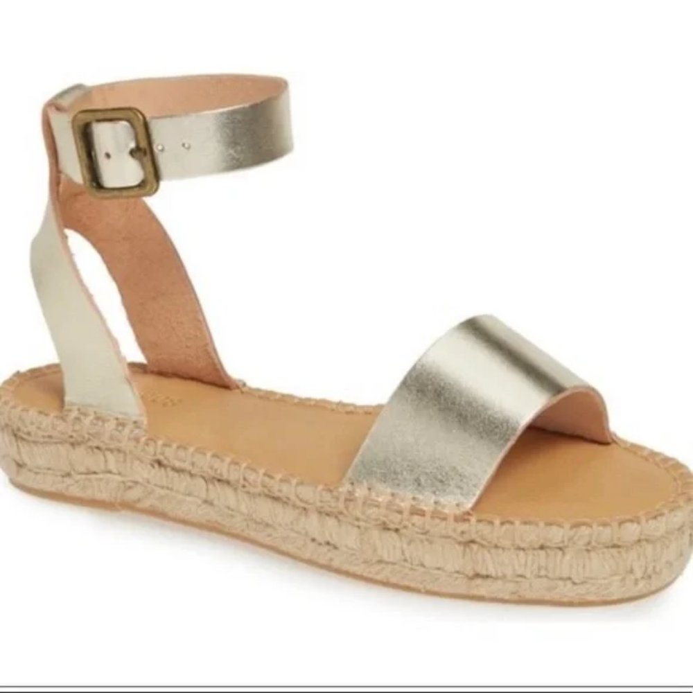 Sz 11 Soludos Cadiz Gold Metallic Platinum Strap Sandals - Picture 3 of 16